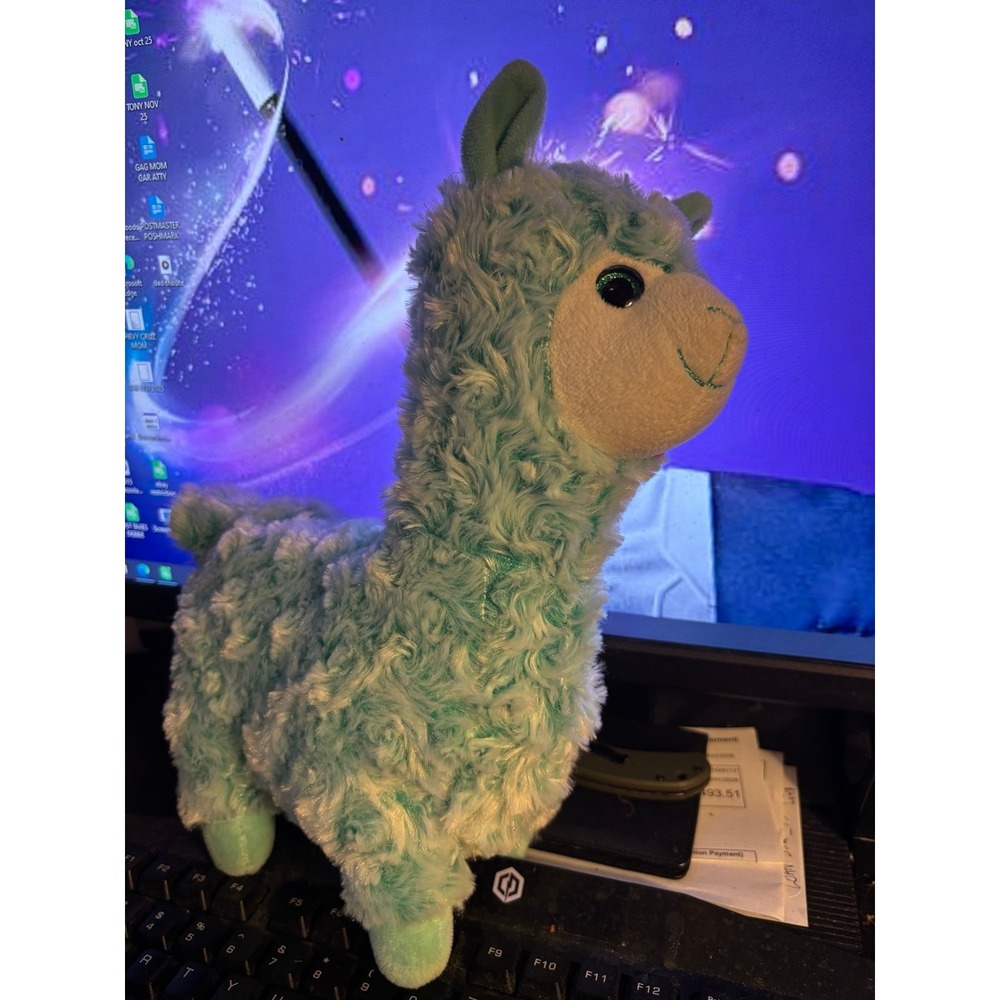 LLama stuffed plush animal . Textured mint green color. 12"
